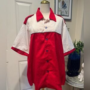 King Louie Vintage 1950’s Red White Bowling Shirt size Large